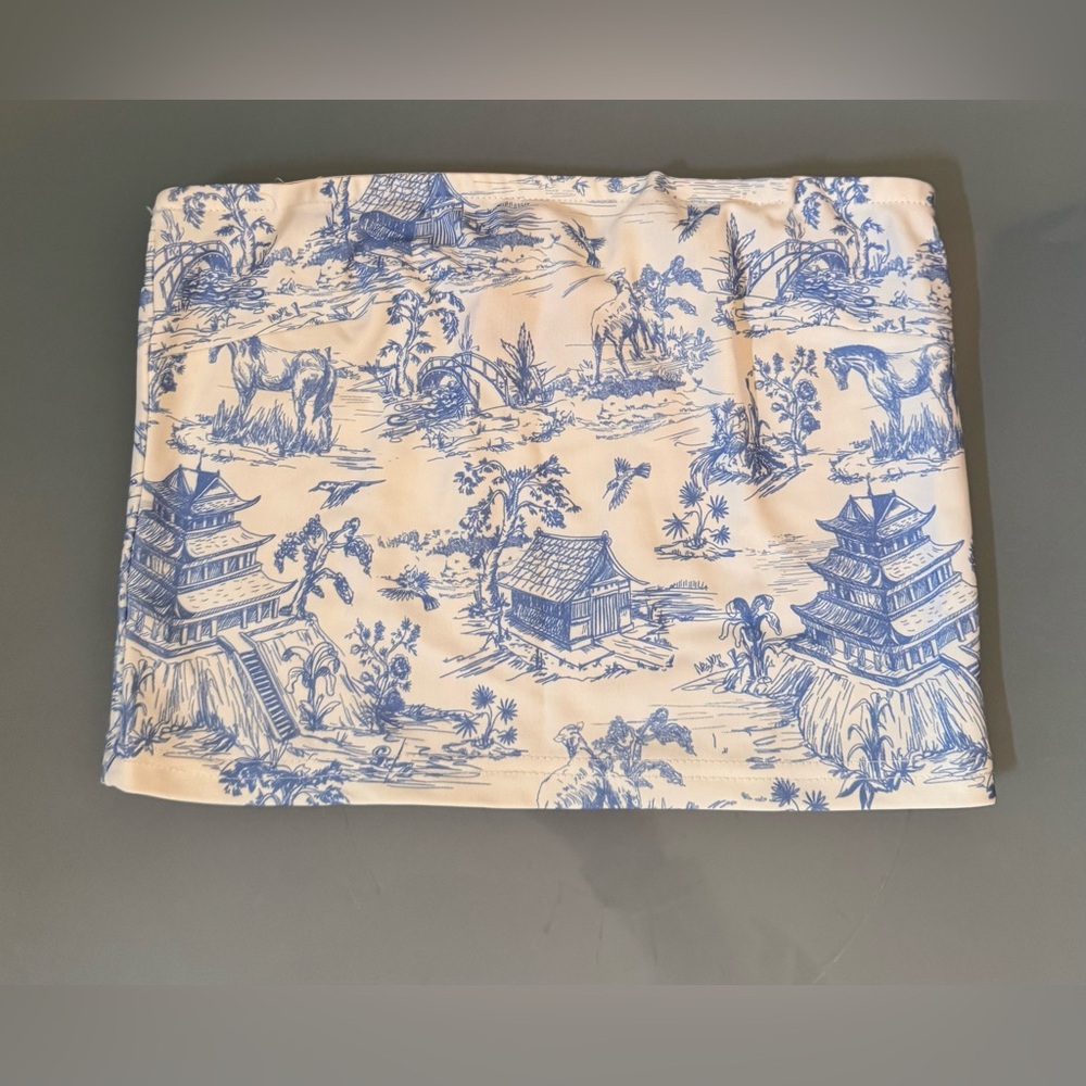 Blue and White Printed Women's Tube Top